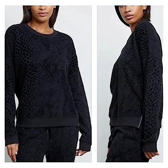 Rails Black Marlo Flocked Leopard Textured With Side Zip Sweatshirt Size S - Picture 8 of 13